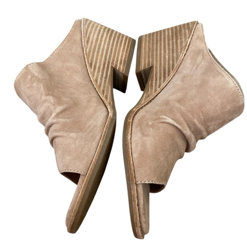 Neutral Tan Suede Split Wedge open toe mules mini… - image 5